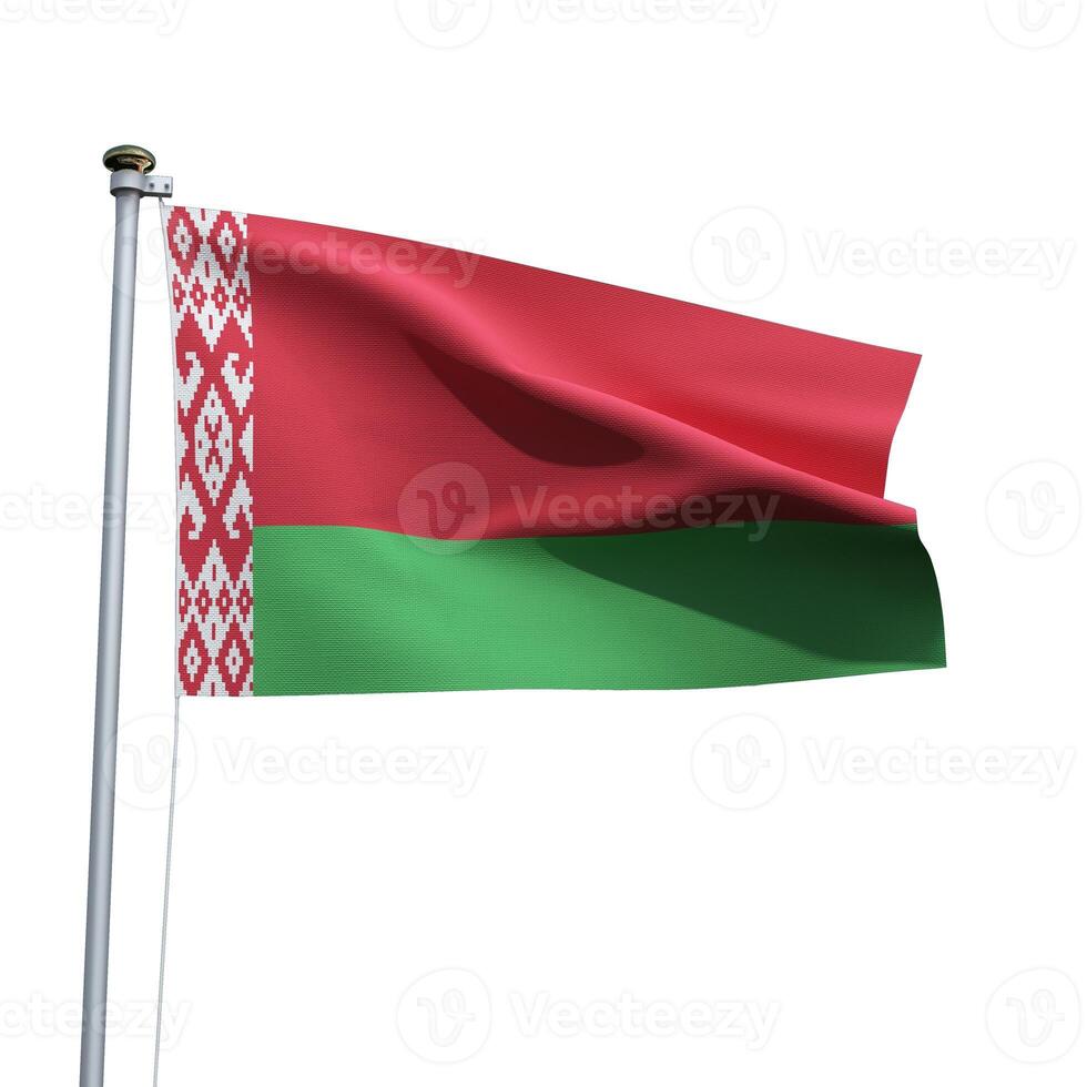 Belarus flag on a pole waving isolated on white background photo