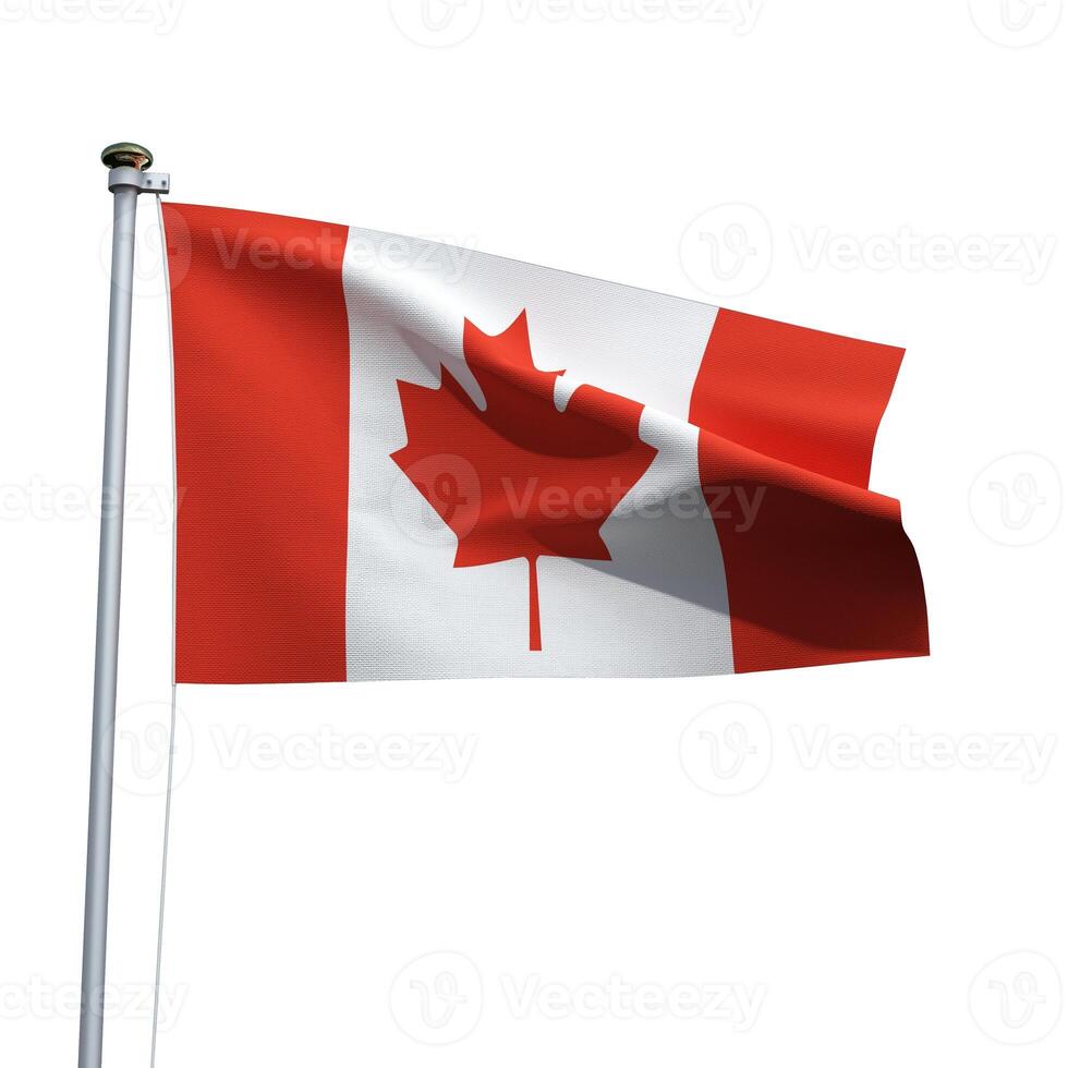 Canada flag on a pole waving isolated on white background photo