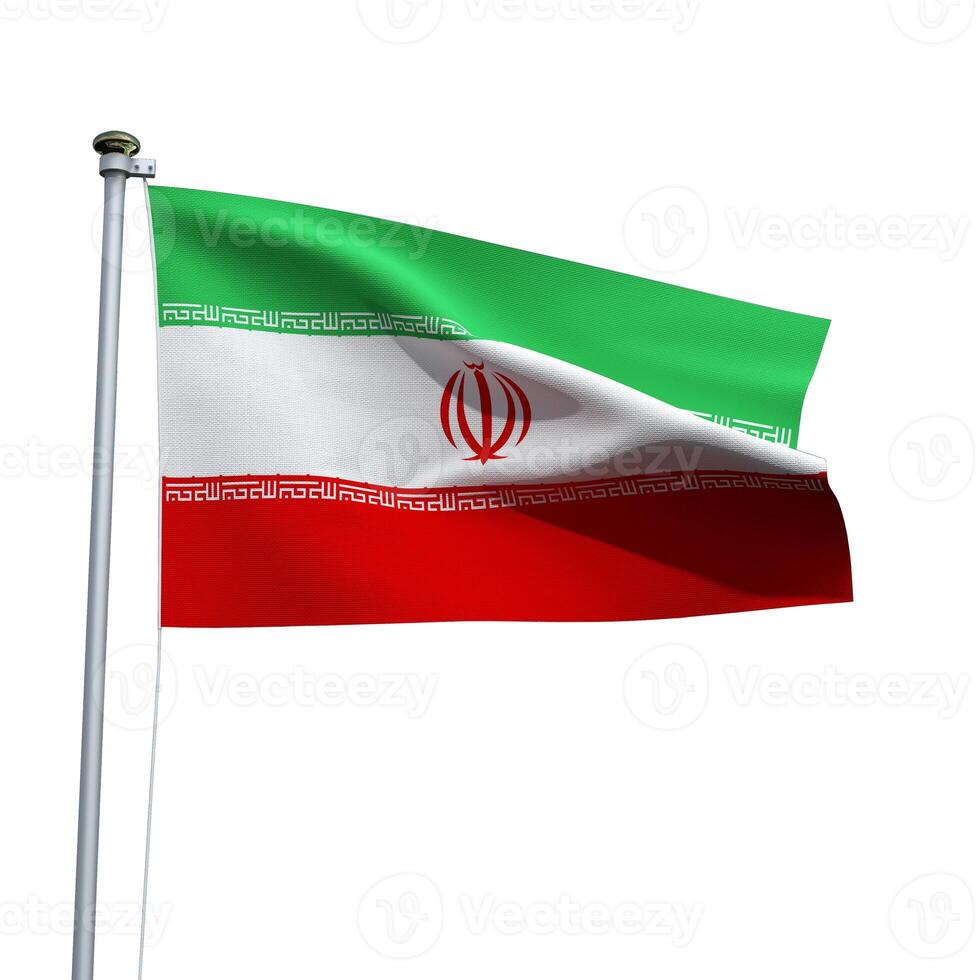 Iran flag on a pole waving isolated on white background photo