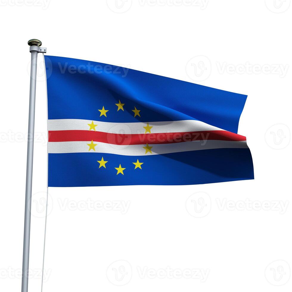 Cabo Verde flag on a pole waving isolated on white background photo