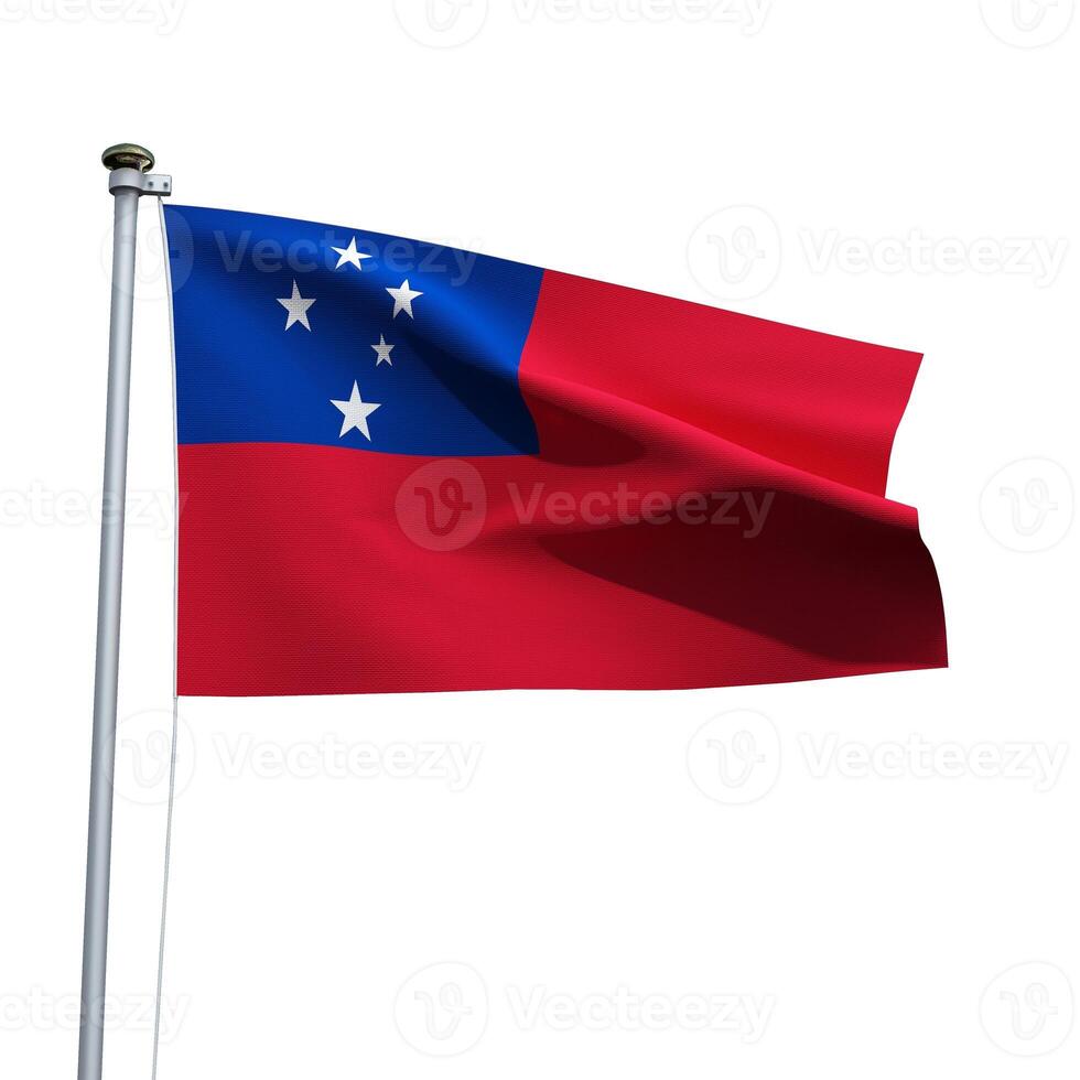 Samoa flag on a pole waving isolated on white background photo