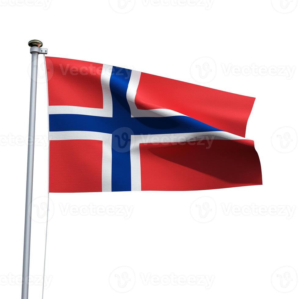 Norway flag on a pole waving isolated on white background photo