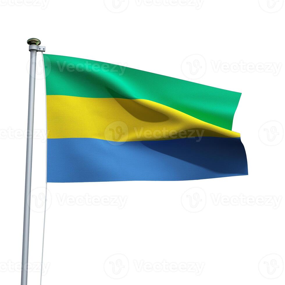 Gabon flag on a pole waving isolated on white background photo
