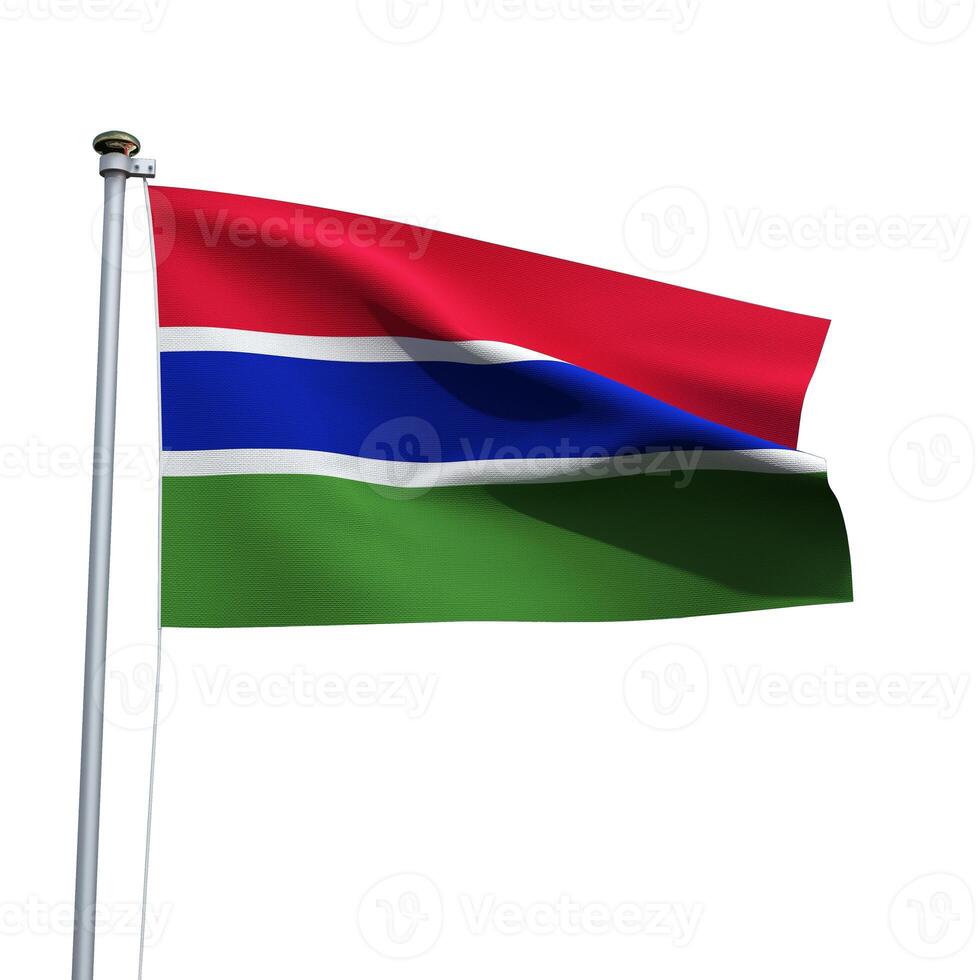 Gambia flag on a pole waving isolated on white background photo