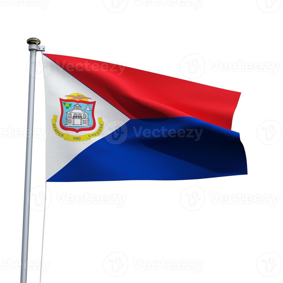 Sint Maarten flag on a pole waving isolated on white background photo