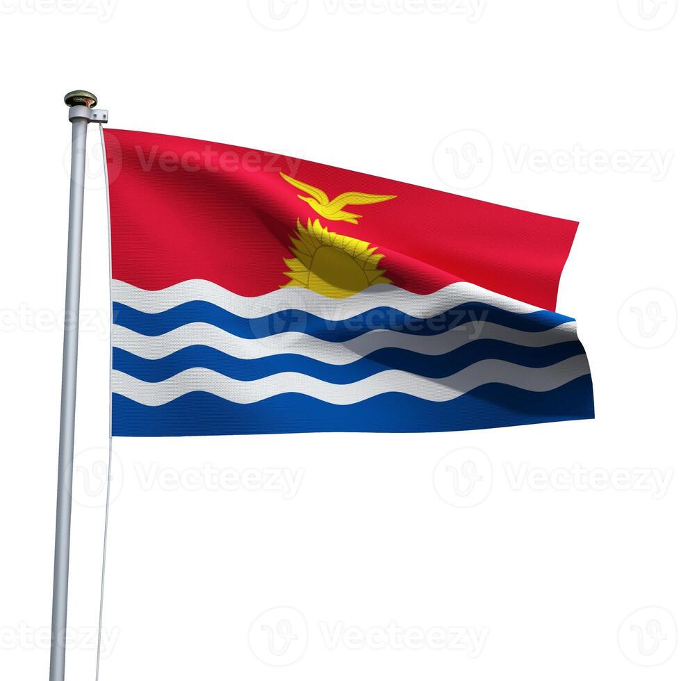 Kiribati flag on a pole waving isolated on white background photo