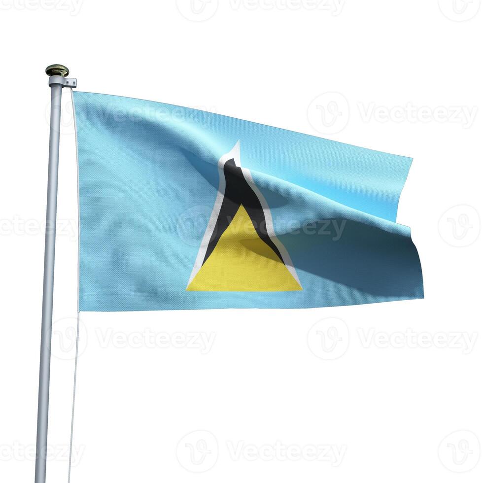 Saint Lucia flag on a pole waving isolated on white background photo
