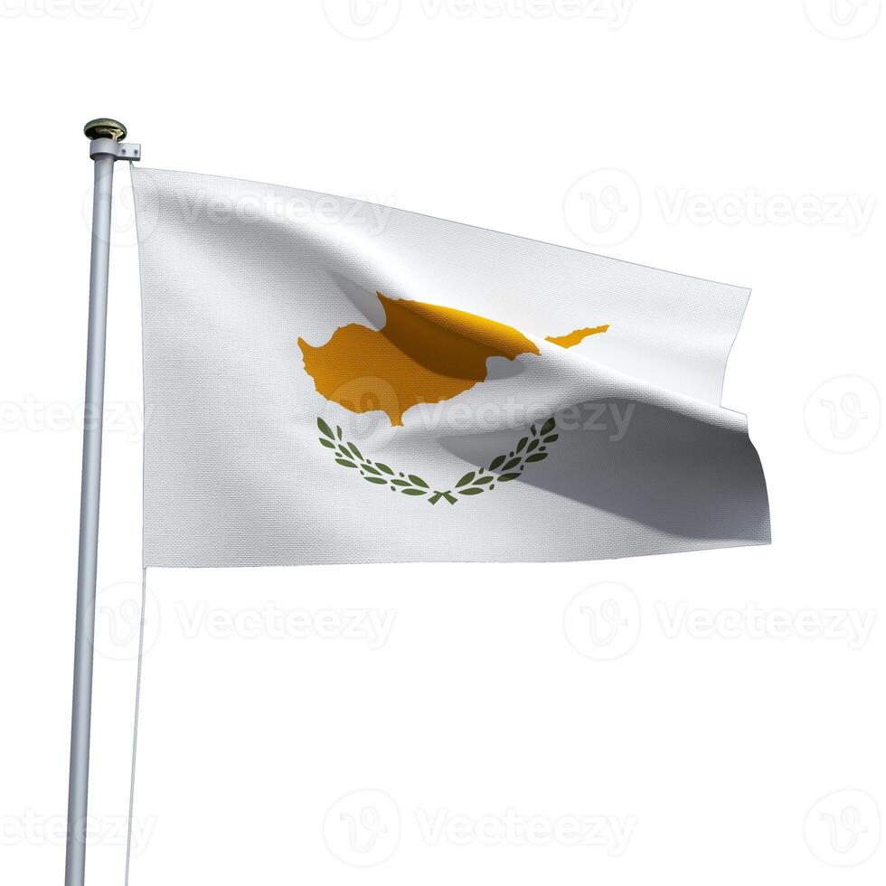 Cyprus flag on a pole waving isolated on white background photo
