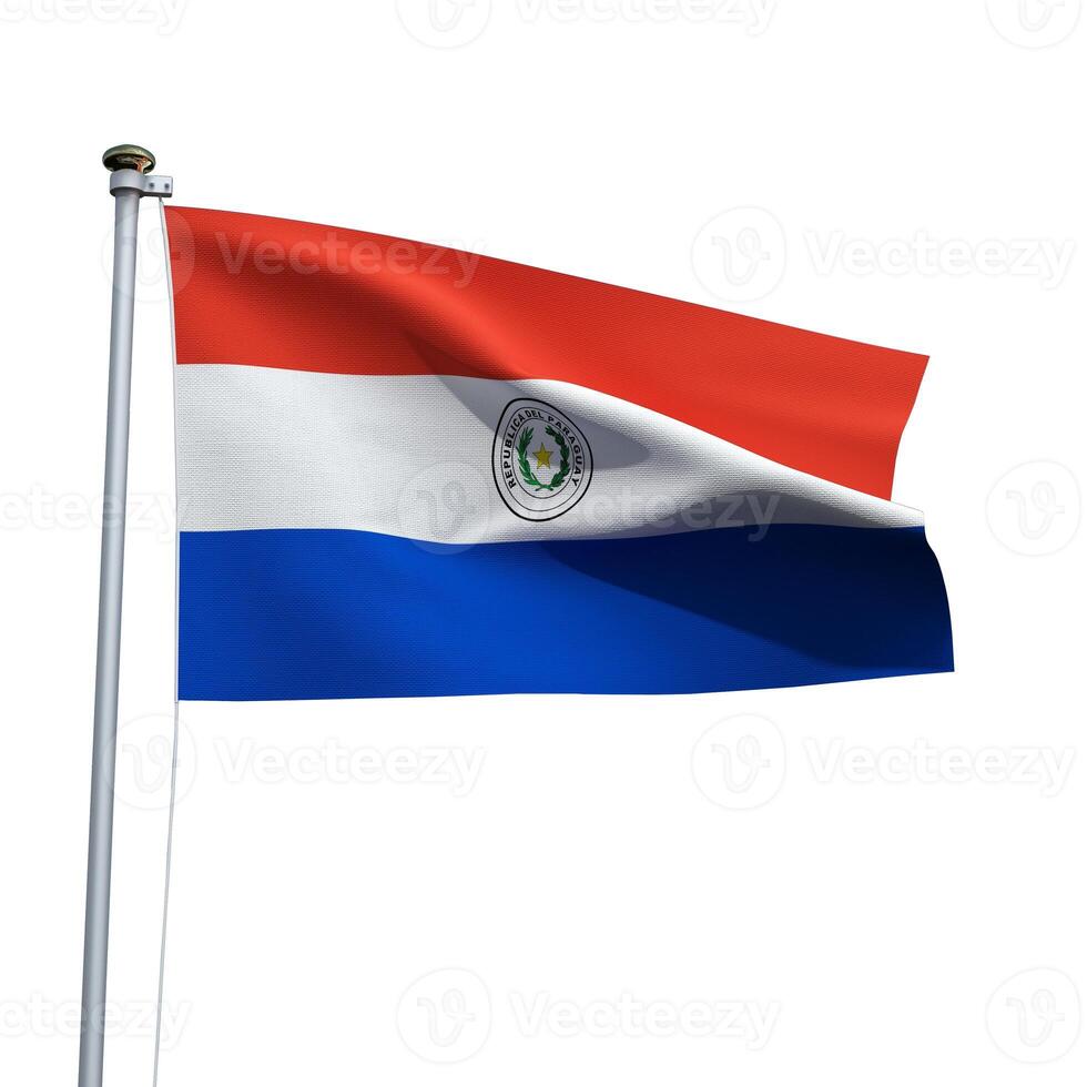 Paraguay flag on a pole waving isolated on white background photo