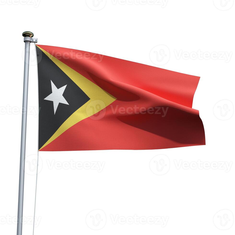 Timor-Leste flag on a pole waving isolated on white background photo