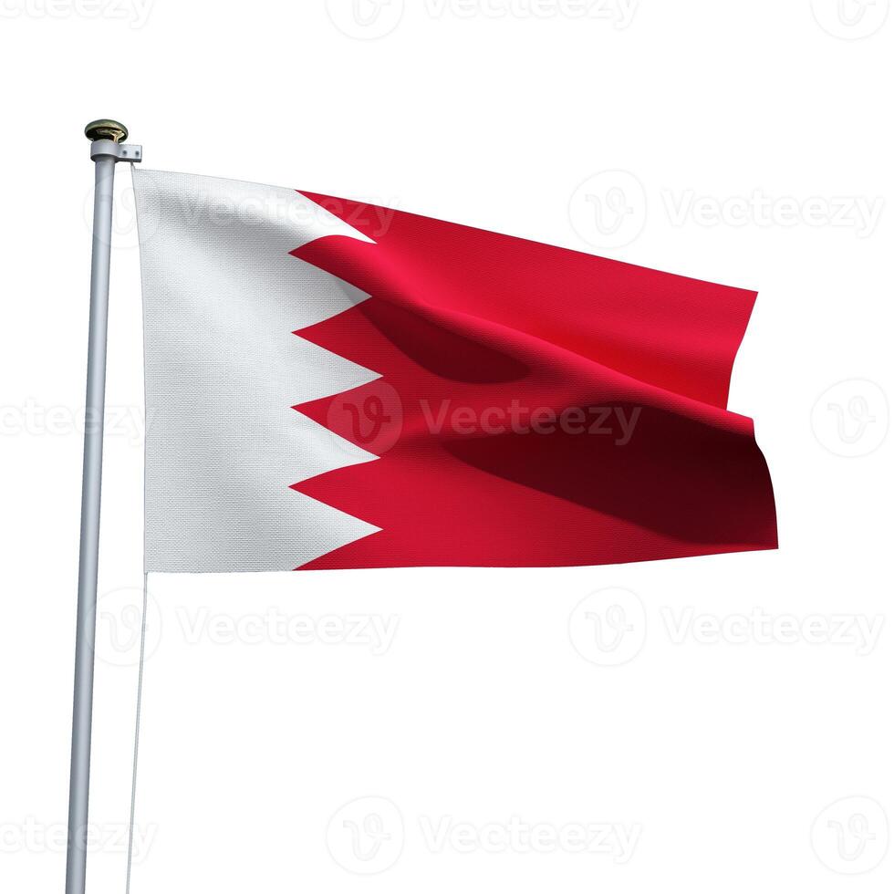 Bahrain flag on a pole waving isolated on white background photo
