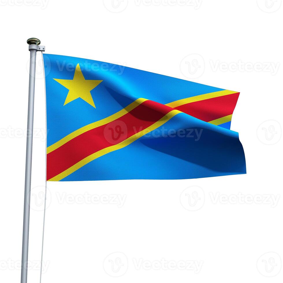 Congo flag on a pole waving isolated on white background photo