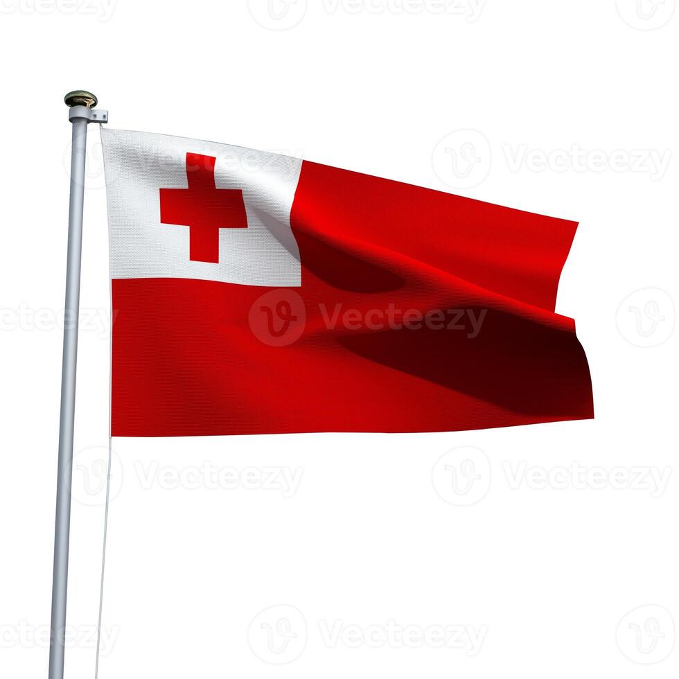 Tonga flag on a pole waving isolated on white background photo