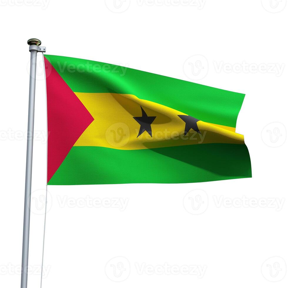 Sao Tome and Principe flag on a pole waving isolated on white background photo