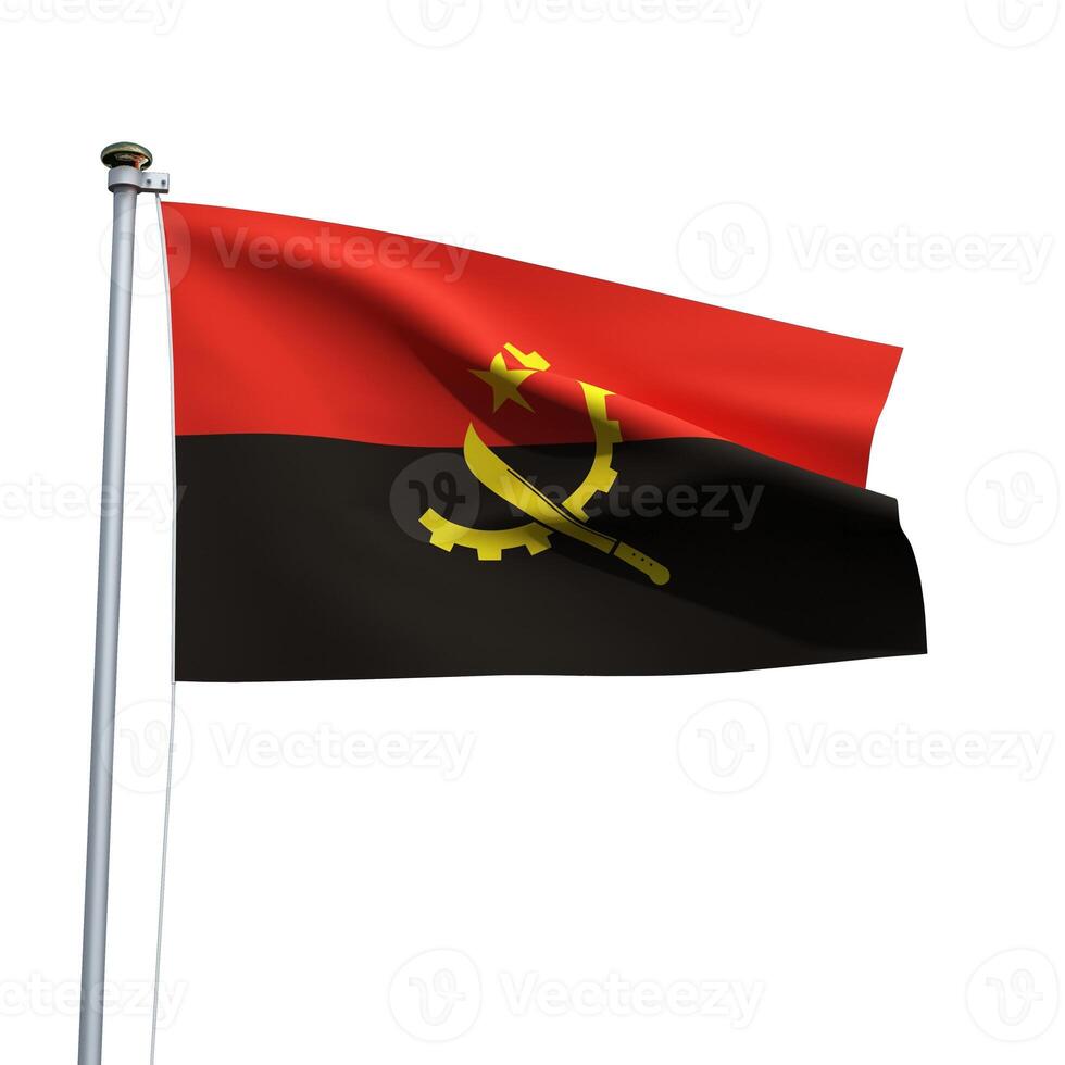 Angola flag on a pole waving isolated on white background photo