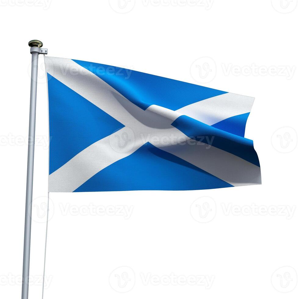 Scotland flag on a pole waving isolated on white background photo