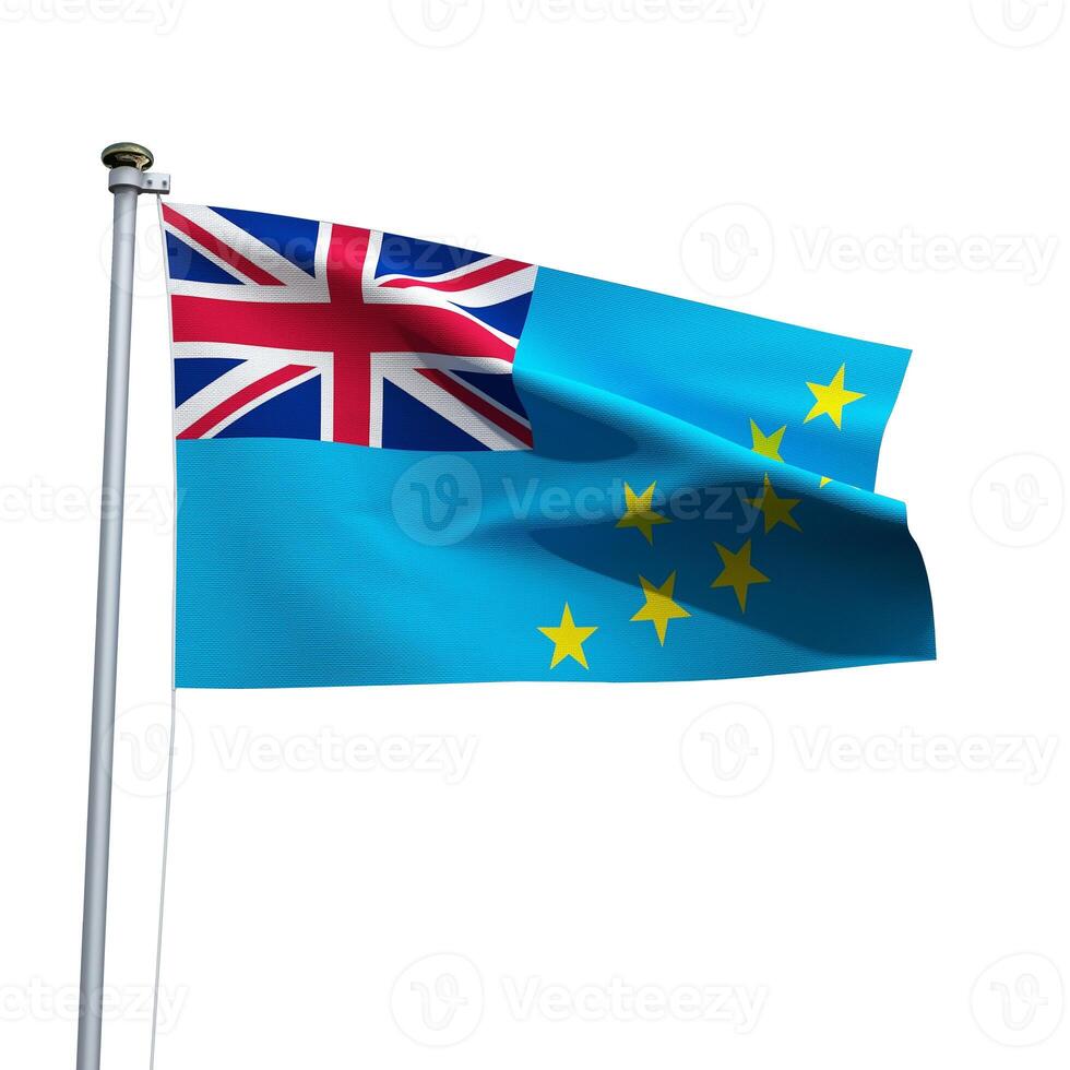 Tuvalu flag on a pole waving isolated on white background photo