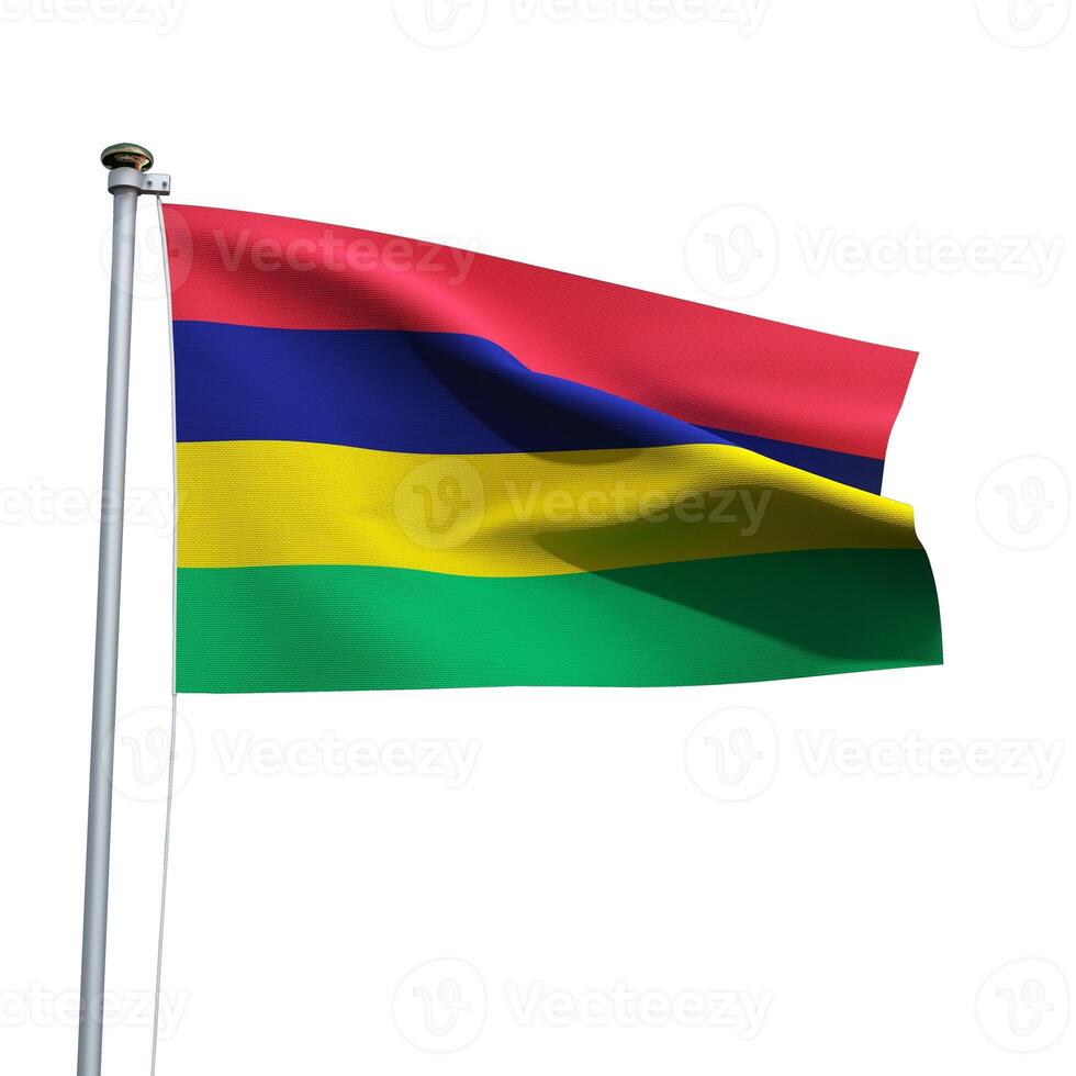 Mauritius flag on a pole waving isolated on white background photo
