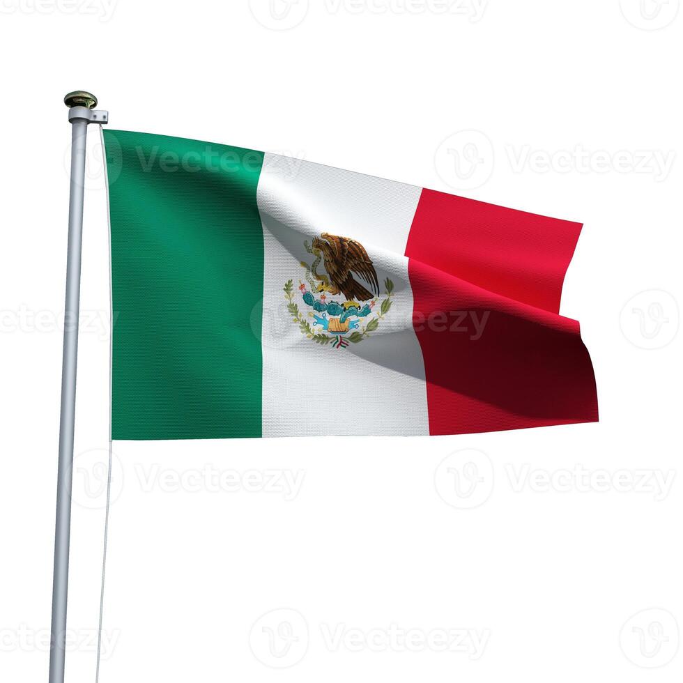 Mexico flag on a pole waving isolated on white background photo