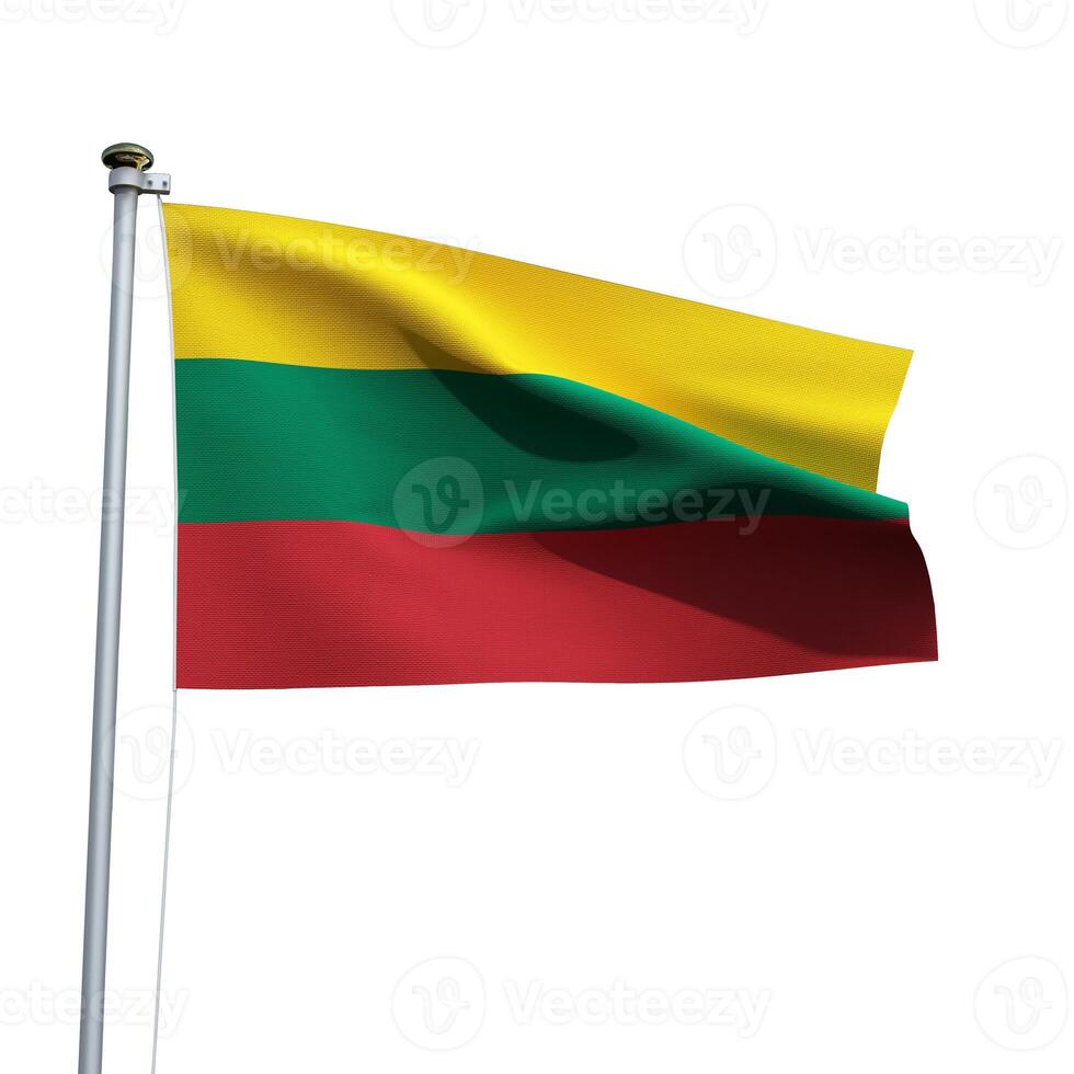 Lithuania flag on a pole waving isolated on white background photo