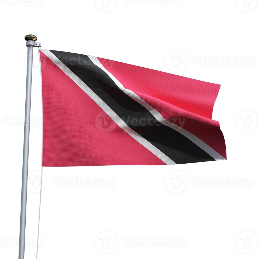 Trinidad and Tobago flag on a pole waving isolated on white background photo
