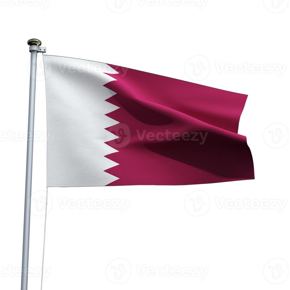 Qatar flag on a pole waving isolated on white background photo
