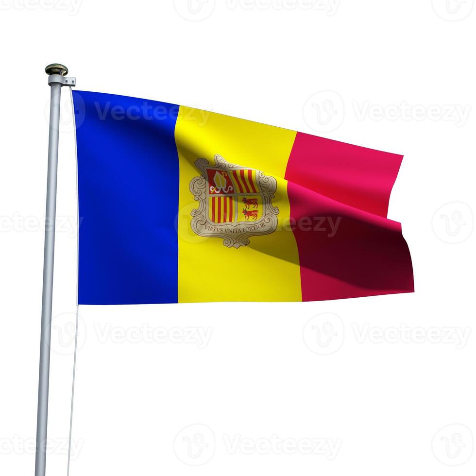Andorra flag on a pole waving isolated on white background photo