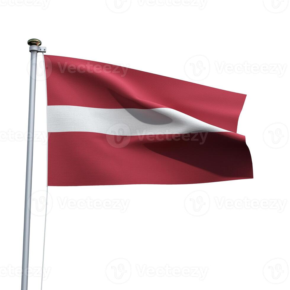 Latvia flag on a pole waving isolated on white background photo