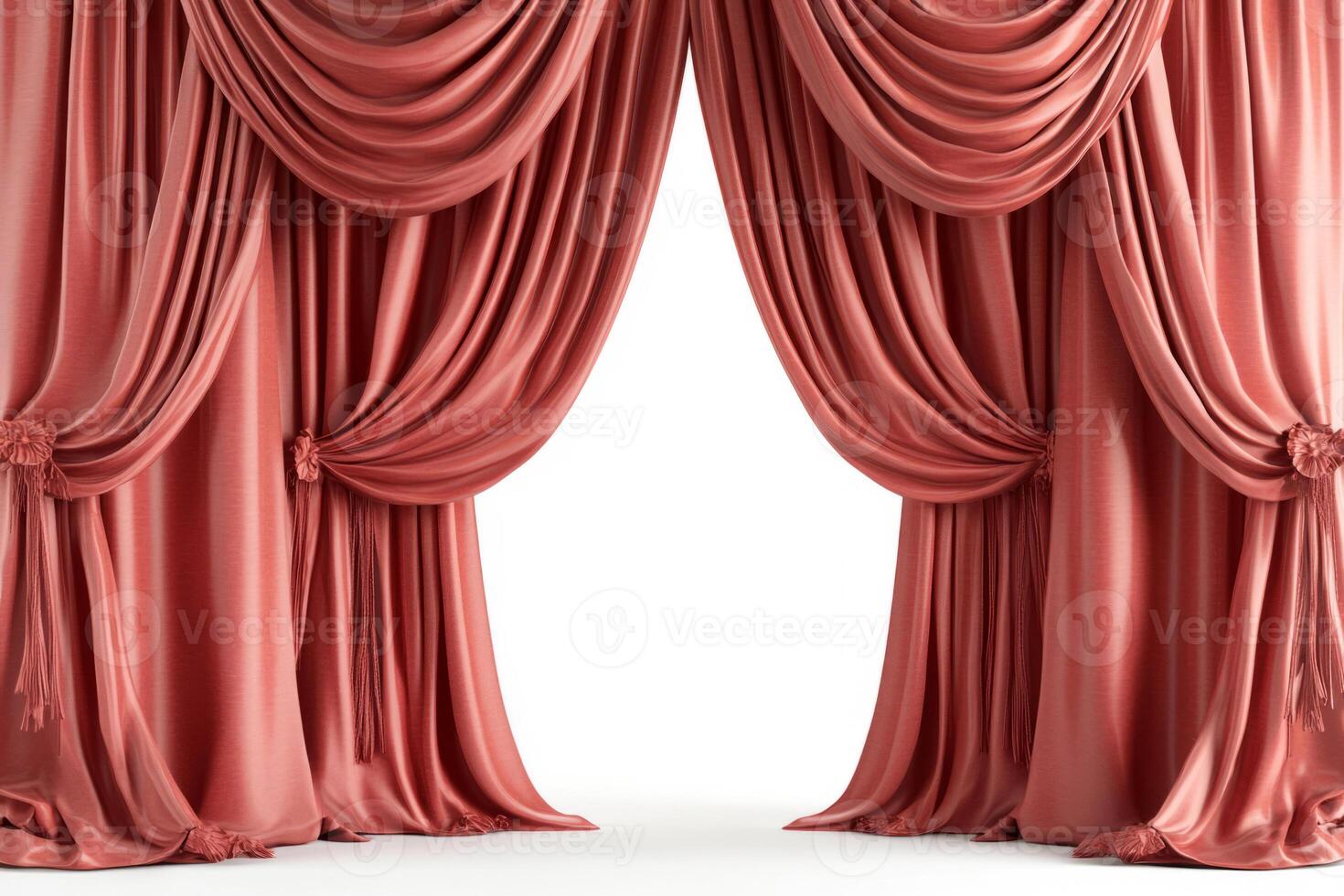 Luxurious red draped curtains with tassels photo