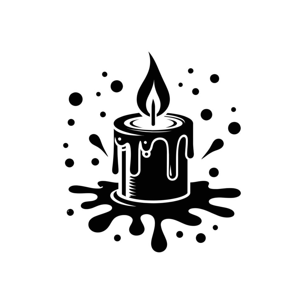Black Candle Silhouette Art with Dripping Wax Splash for Unique Designs vector