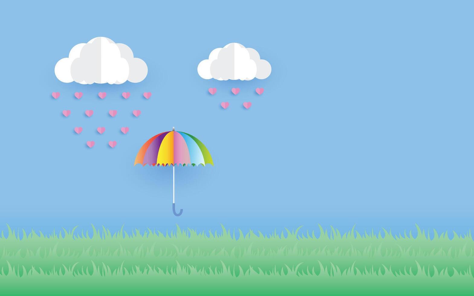 beautiful umbrella , paper art style, heart in the sky vector