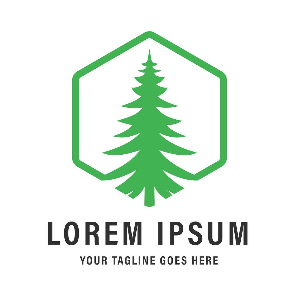 Green Pine Tree with Hexagonal Frame suitable for Eco-friendly Business vector