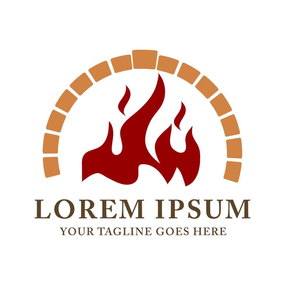 Traditional Oven Arch Illustration with Fire for Pizzeria Restaurant Logo Design vector