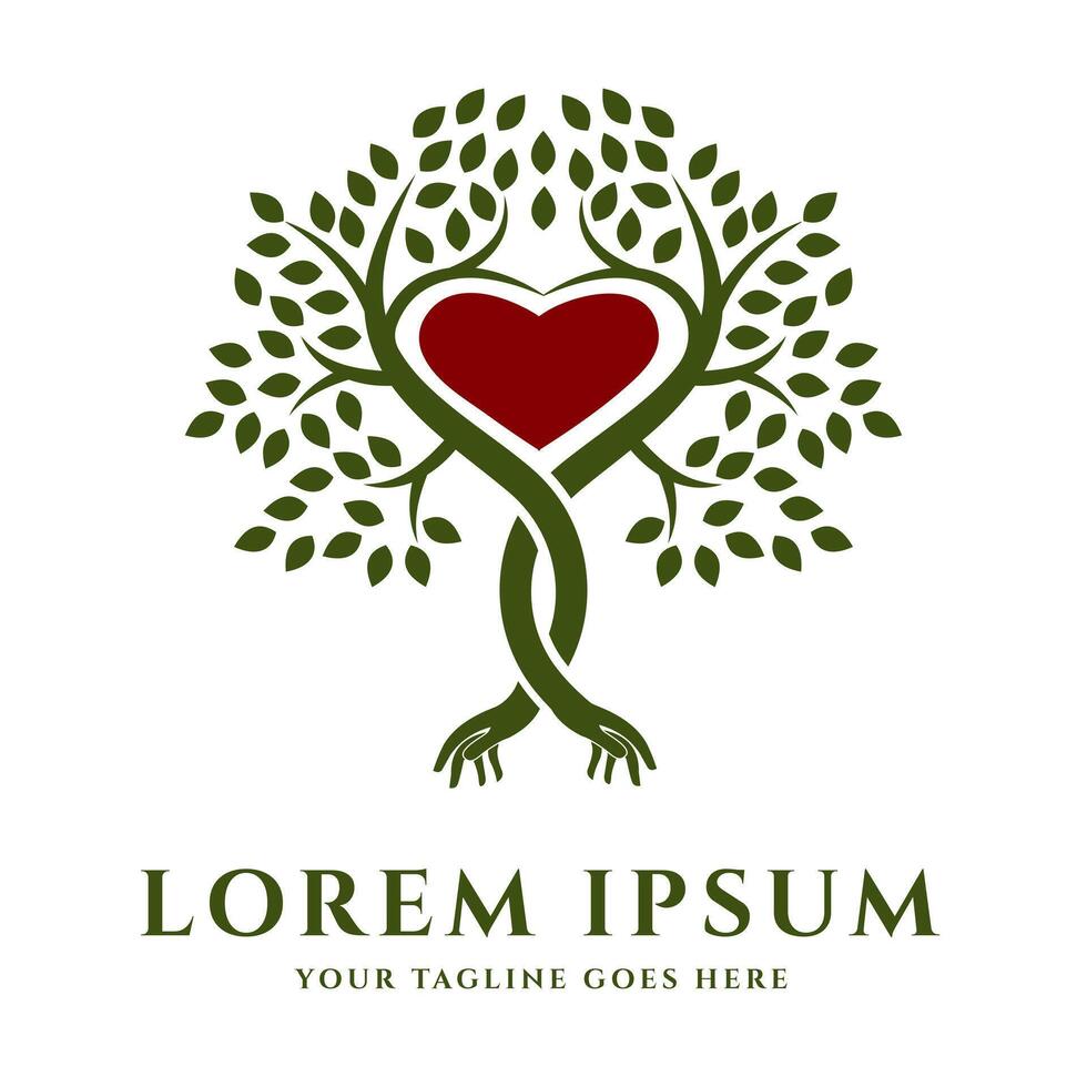Tree with Heart Symbol in the Middle is suitable for Eco-Friendly Business, Humanitarian Organization, or Company that focuses on Nature Conservation and Life Balance. vector