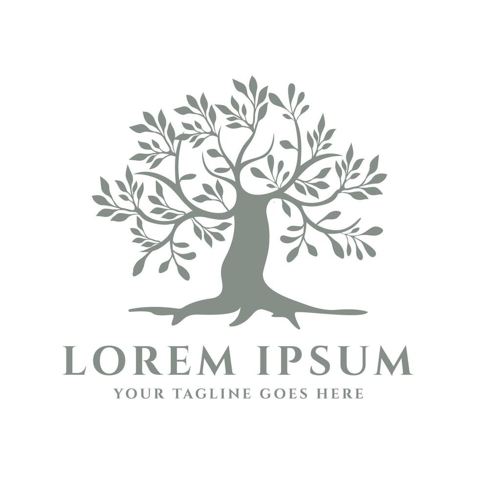 Tree of Life design with symmetrical spreading branches with small leaves, and a strong trunk. Suitable for eco-friendly companies, social organizations, organic products. vector