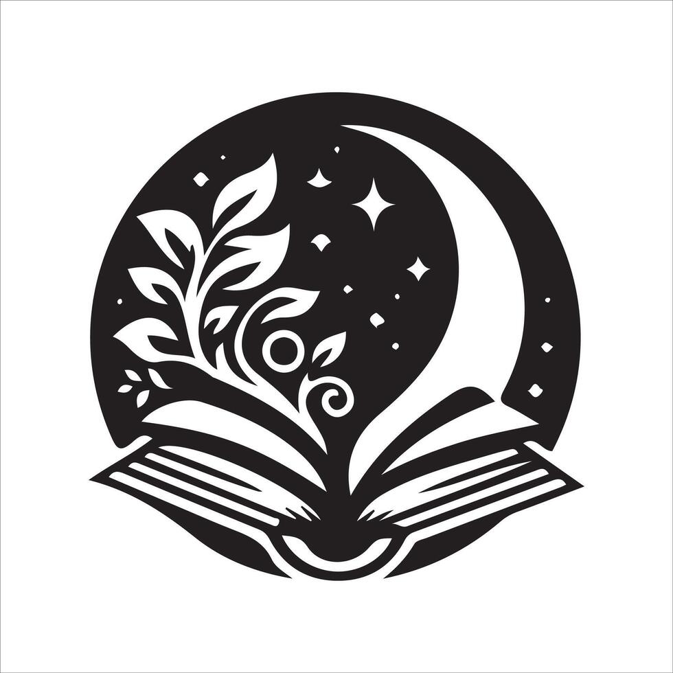 An open book with a moon and stars on it vector