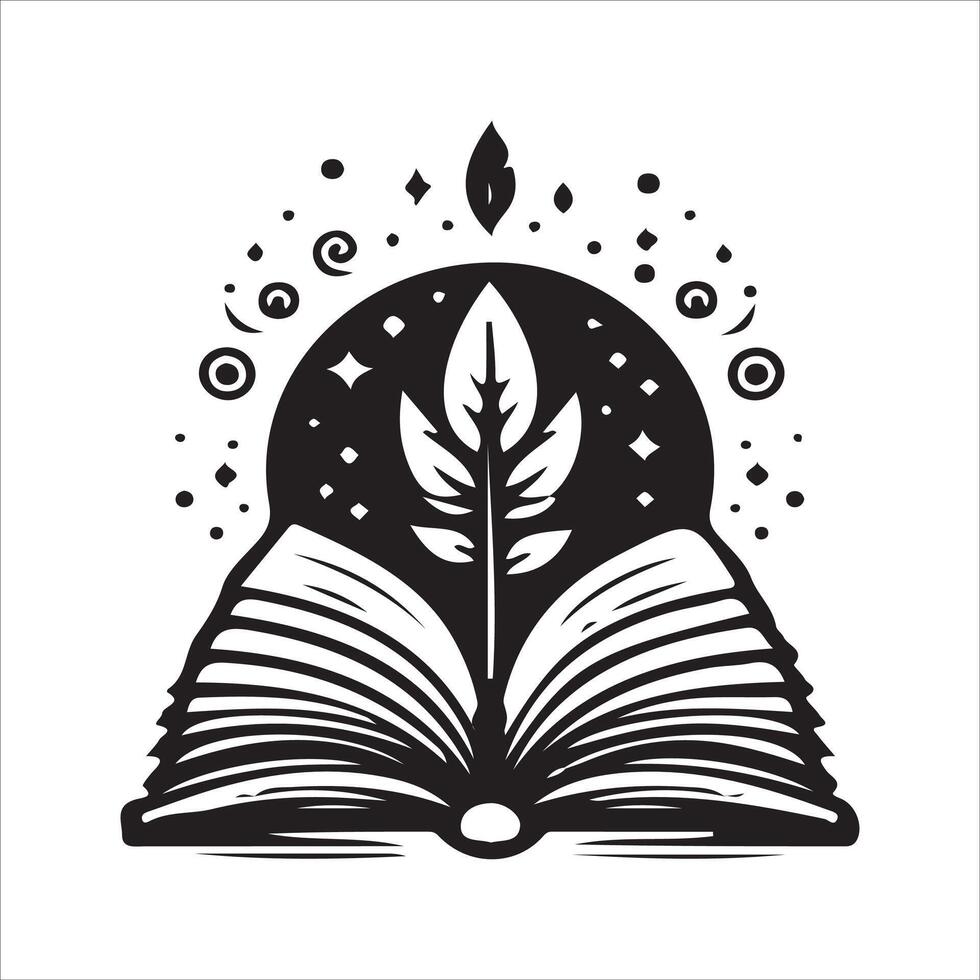 An open book with a leaf inside it and a star on the top vector