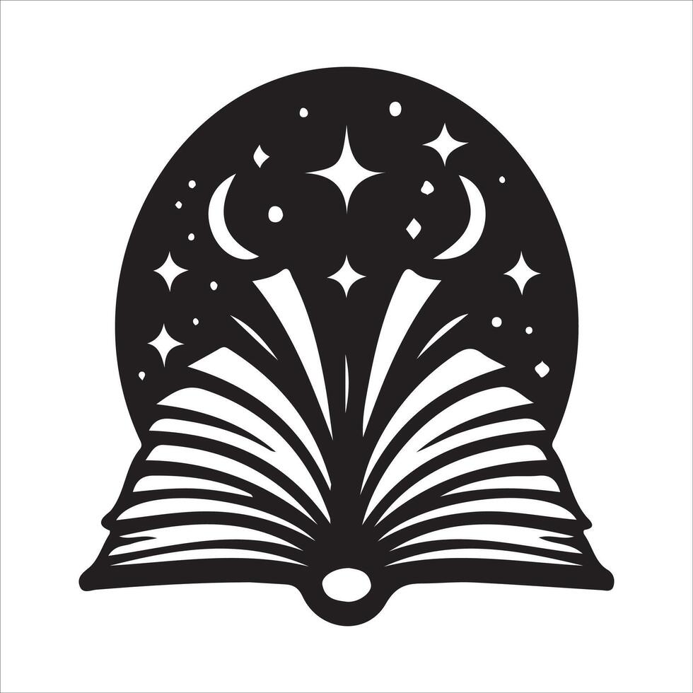 An open book with stars and crescent moon on it vector