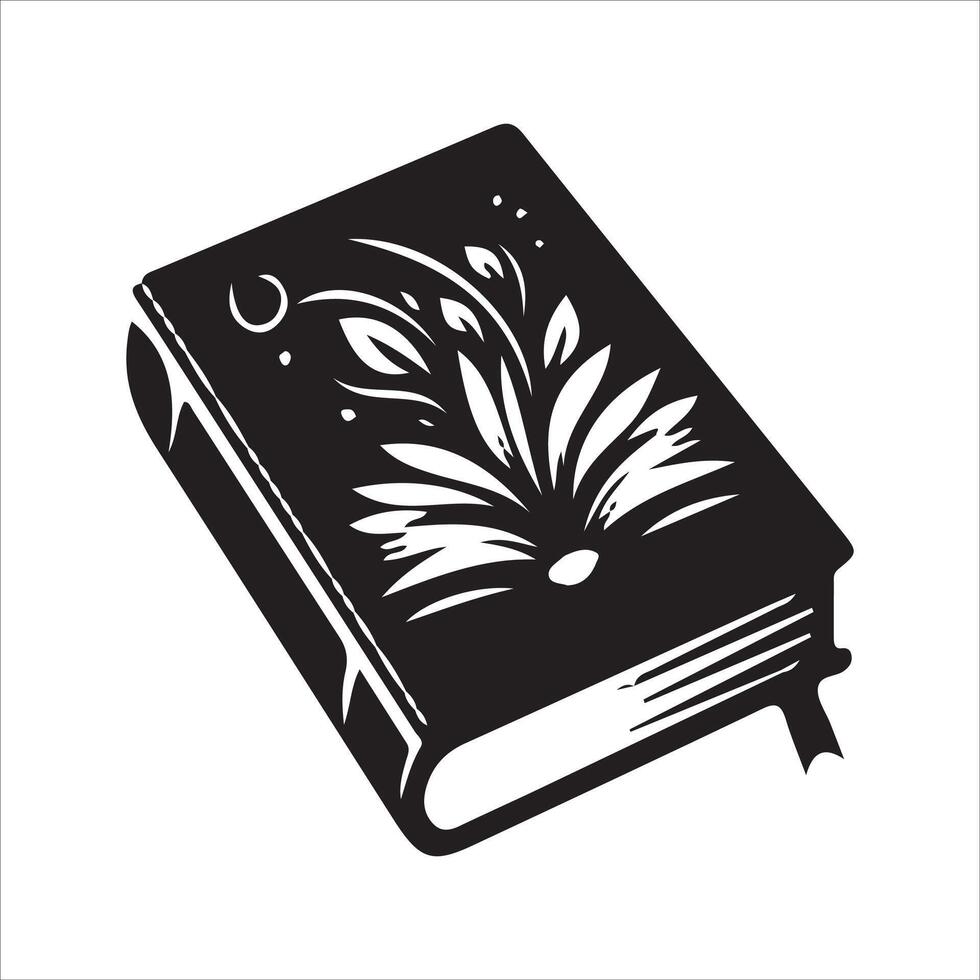 A black and white illustration of a book with flowers vector