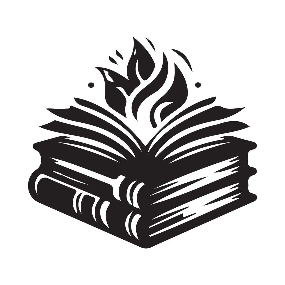 An open book with flames on it vector
