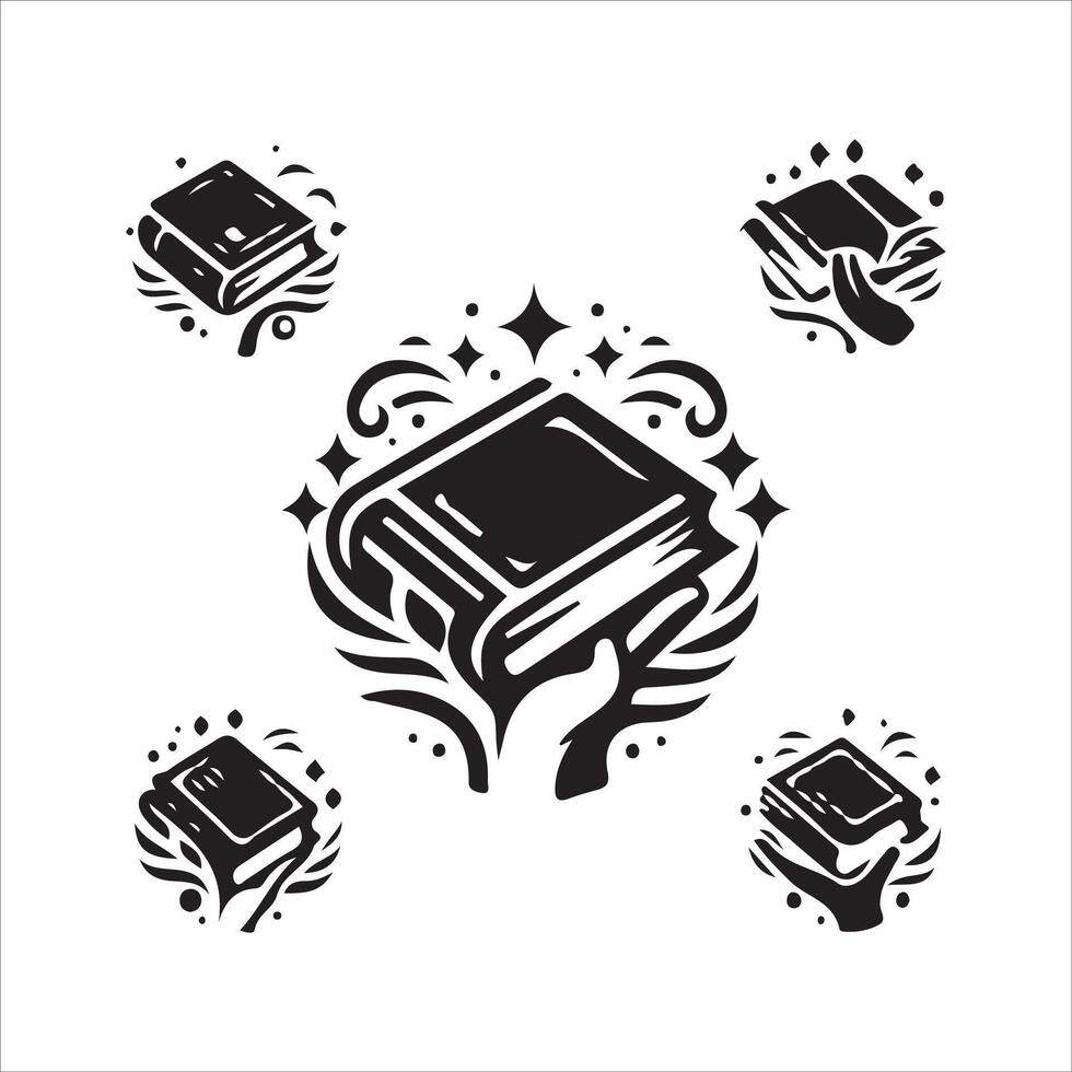 Book icon set with hand holding a book vector