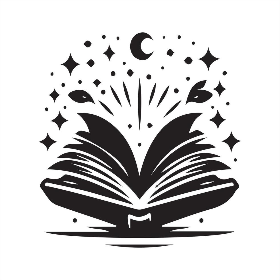 An open book with stars and a moon on it vector
