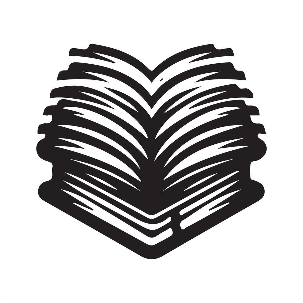 An open book icon in black and white vector