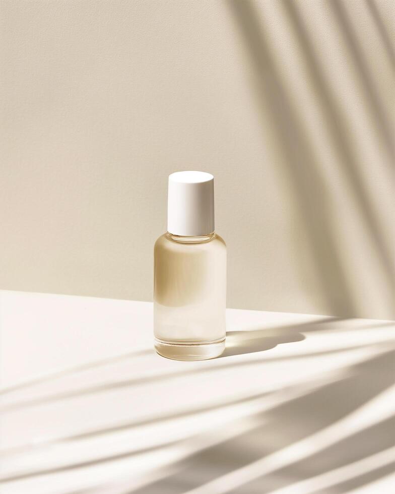 A bottle of perfume sitting on a table photo