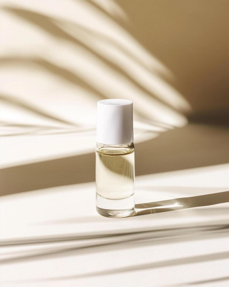 A bottle of perfume sitting on a table photo