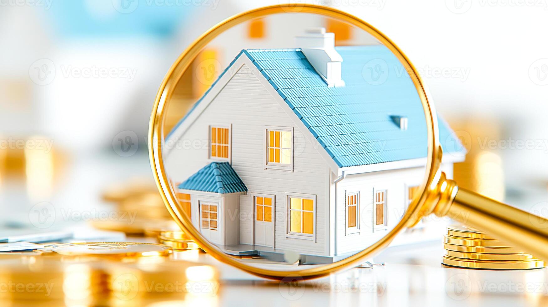 A house model is seen under a magnifying glass photo