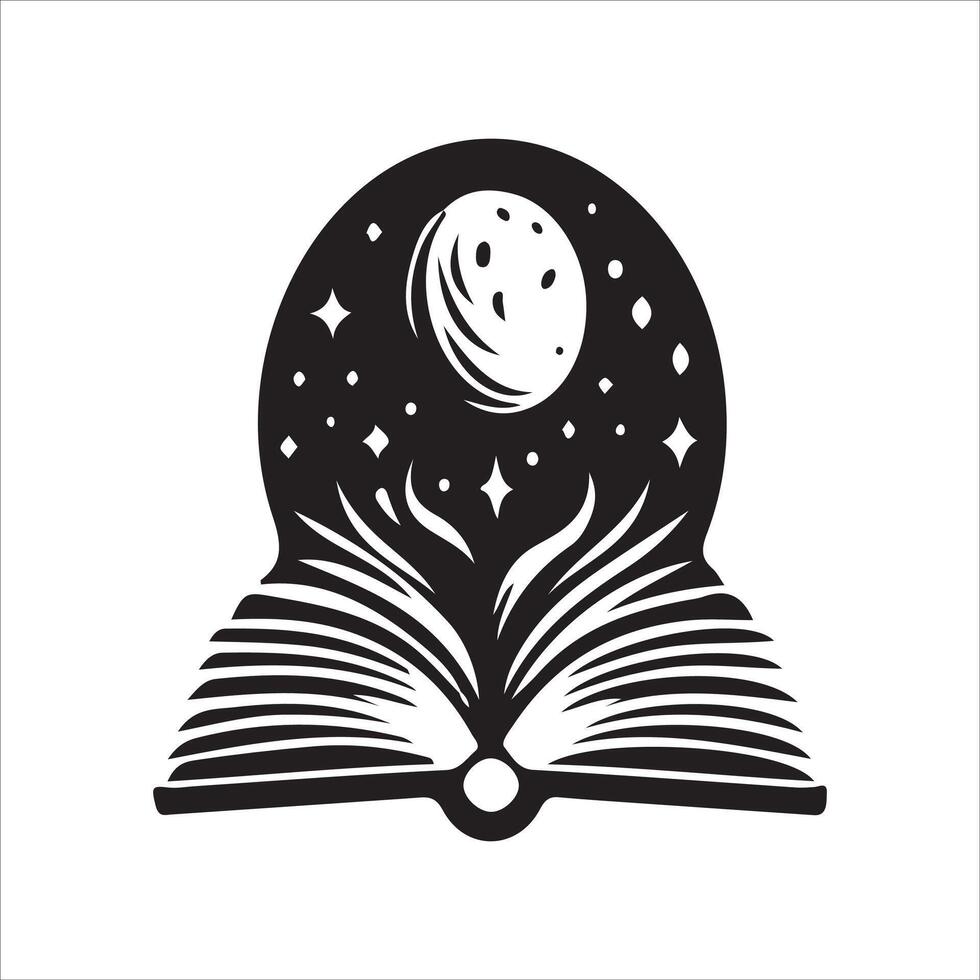 An open book with a moon and stars on it vector