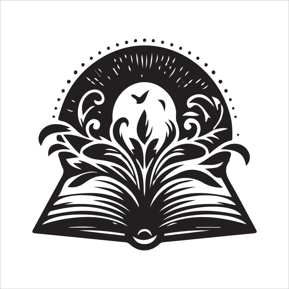 An open book with a bird flying out of it vector