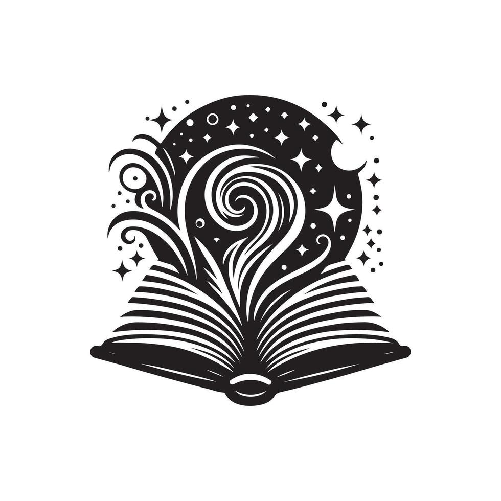 An open book with stars and swirls on it vector