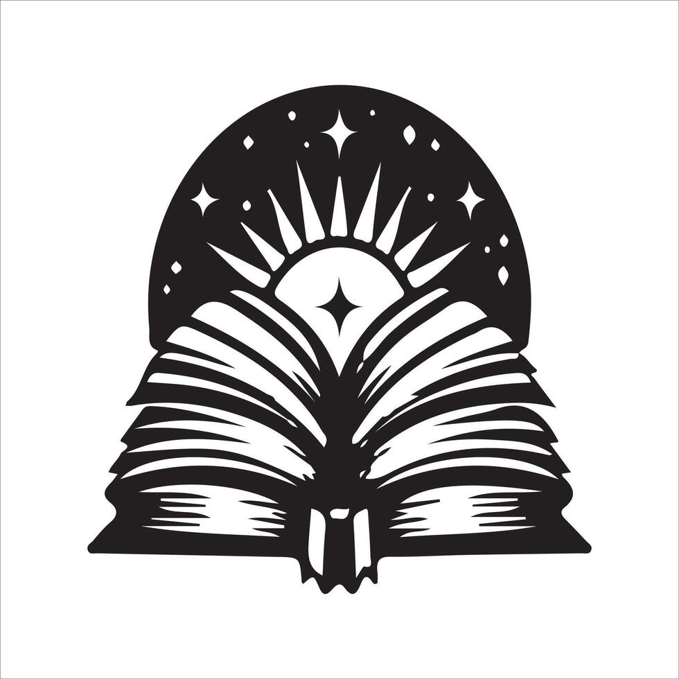 An open book with stars and a sun on it vector